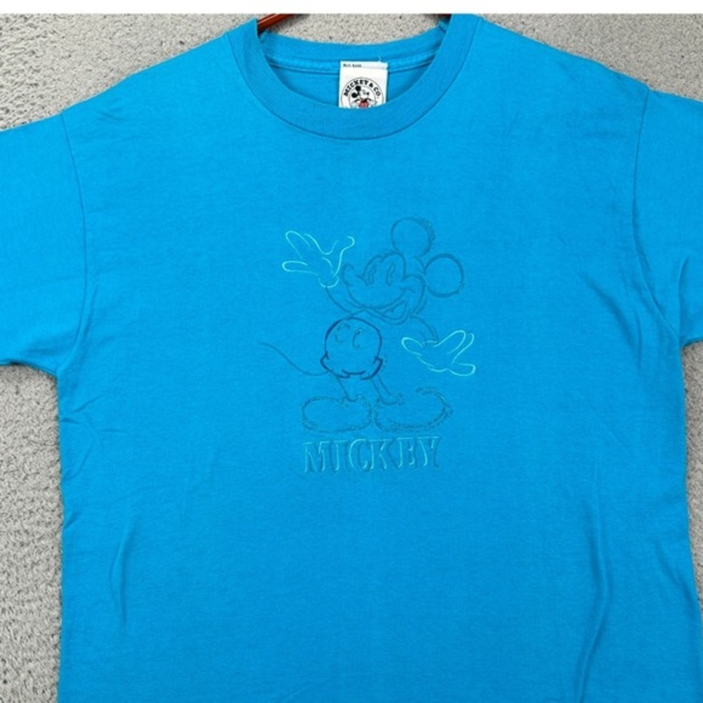 VINTAGE Mickey Mouse T-Shirt Adult Large Blue Crew Neck Tee Made In USA Genus